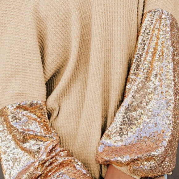 Like Brand New! Waffle Knit & Sequin Top w/ draped/open back - Picture 13 of 13